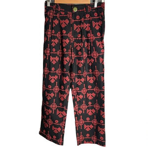 Alix of Bohemia Ikat Printed Straight Leg Trousers Black Red